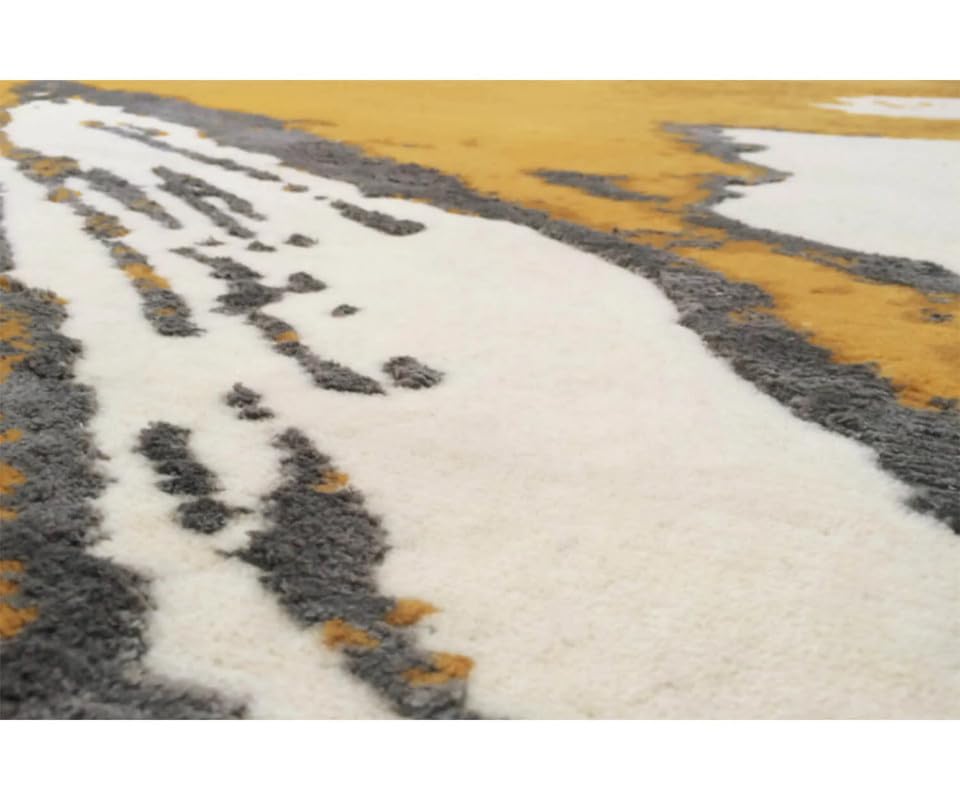 Zora Carpet Yellow Cream Handmade Tuffted Blended Pure Woollen Carpet for Livin...