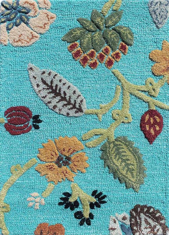 ZORA CARPET Teal Blue Handmade Tuffted Blended Pure Woollen Carpet for Living R...