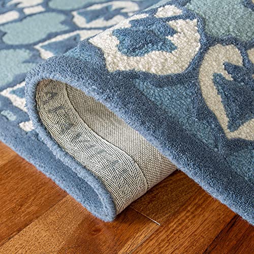 Zora Sky Blue Geometric Damask Hand Tufted Wool Rug view 3