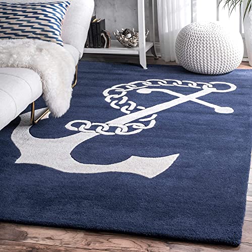 Quality Premium Hand Tufted Carpet for Bedroom, Living Room with 1 Inch Pile Height (7 x 10 Ft Size, Navy) handmade carpet by Zorra Carpet