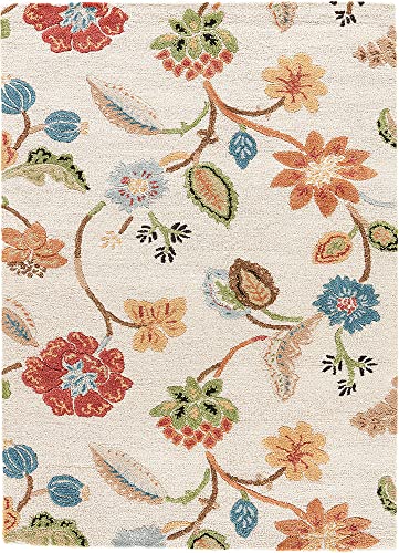 Ivory Garden Trail Hand-Tufted Wool Floral Rug - Vintage Botanical Carpet