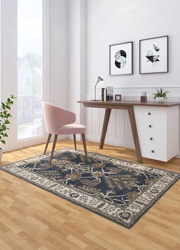 Zora Carpets Blue Teal Handmade Tuffted Blended Pure Woollen Carpet for Living Room Bedroom Size -3 X 5 Ft handmade carpet by Zorra Carpet