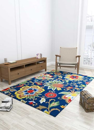 Zora Carpets Blue Handmade Tuffted Blended Pure Woollen Carpet for Living Room Bedroom Size -3 X 5 Ft handmade carpet by Zorra Carpet