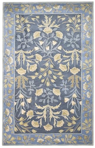 Blue Floral Handmade Wool Rug | Premium New Zealand Wool Carpet | Zora Carpet