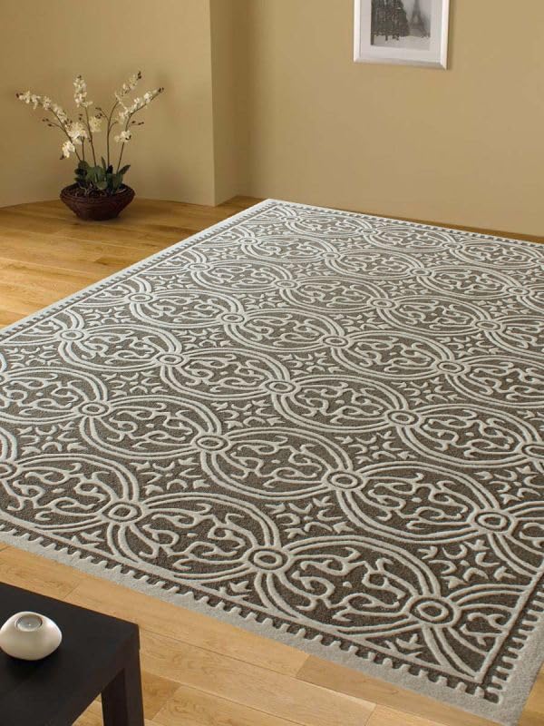 ZORA CARPET Dark Brown & Off White Handmade Tuffted Blended Pure Woollen Carpet...