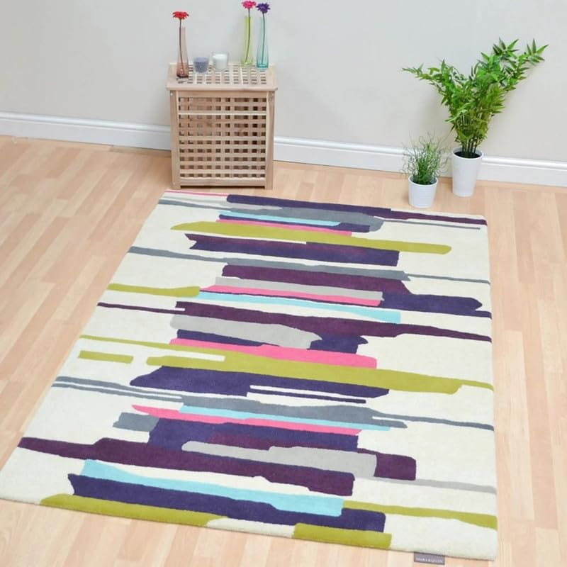 ZORA CARPET Mint Green Multi Handmade Tuffted Blended Pure Woollen Carpet for L...