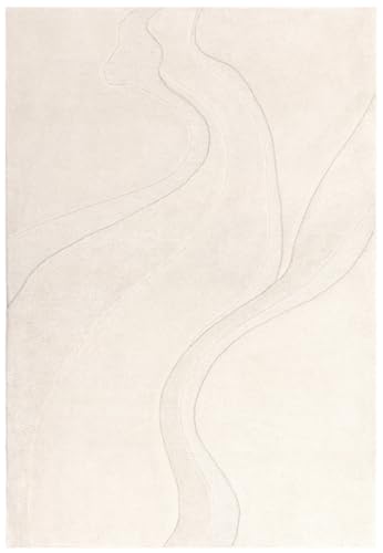 Handmade High-Low Hand Tufted Floral Wool Area Rug|Thick & Soft Carpet for Living Room, Bedroom & Kitchen Decor(Cream&White 1, 3 x 5 Feet) handmade carpet by Zorra Carpet
