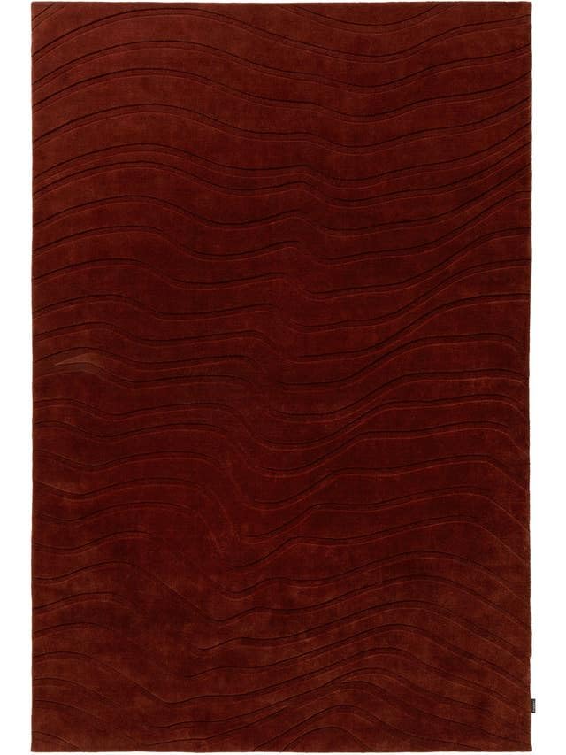 Modern Maroon Wavy Line Rug - Contemporary Abstract Wave Pattern Area Rug handmade carpet by Zorra Carpet