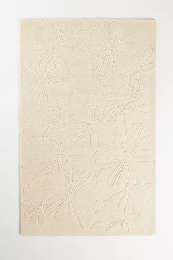 Handmade High-Low Hand Tufted Floral Wool Area Carpet | Rectangular Shape, Thick & Soft Carpet for Living Room, Bedroom & Kitchen Decor, handmade carpet by Zorra Carpet