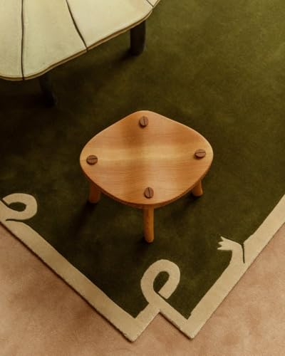 Hand-Tufted Olive Green Wool Rug - Modern Abstract Border Design | Zora Carpet