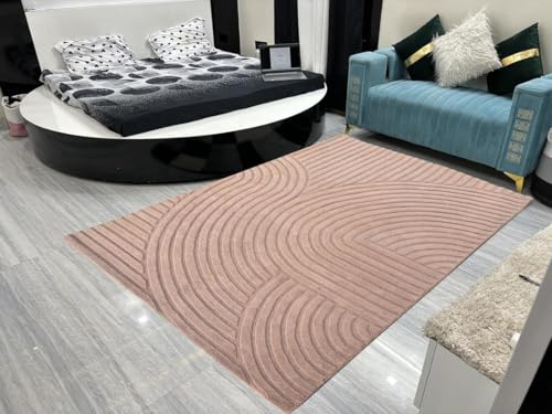 Hand Tufted Modern Design Exported Collection High Low Pattern Wool Carpet for Living Room, Bedroom & Hall (Peach, 4 x 6 Feet) handmade carpet by Zorra Carpet