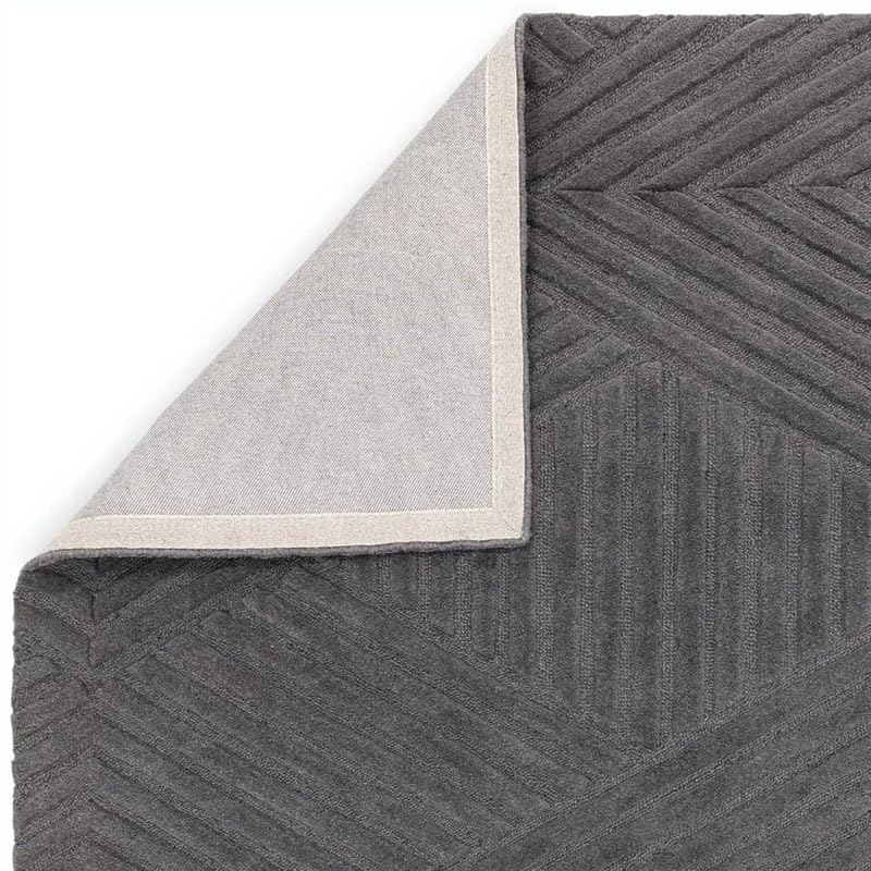 Charcoal Grey Textured Geometric Wool Rug view 4
