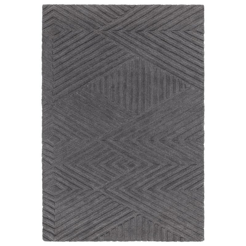 Charcoal Grey Textured Geometric Wool Rug handmade carpet by Zora Carpet
