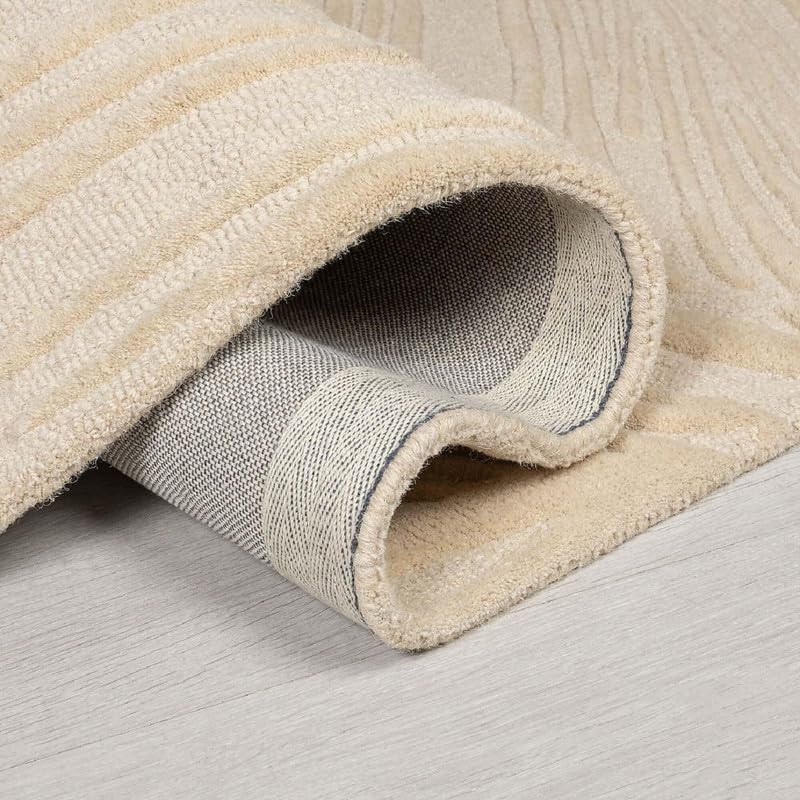 Botanical Leaf Beige High-Low Wool Rug , view 4