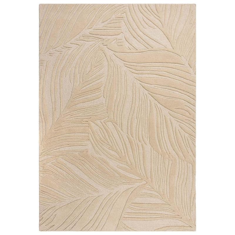 Botanical Leaf Beige High-Low Wool Rug ,