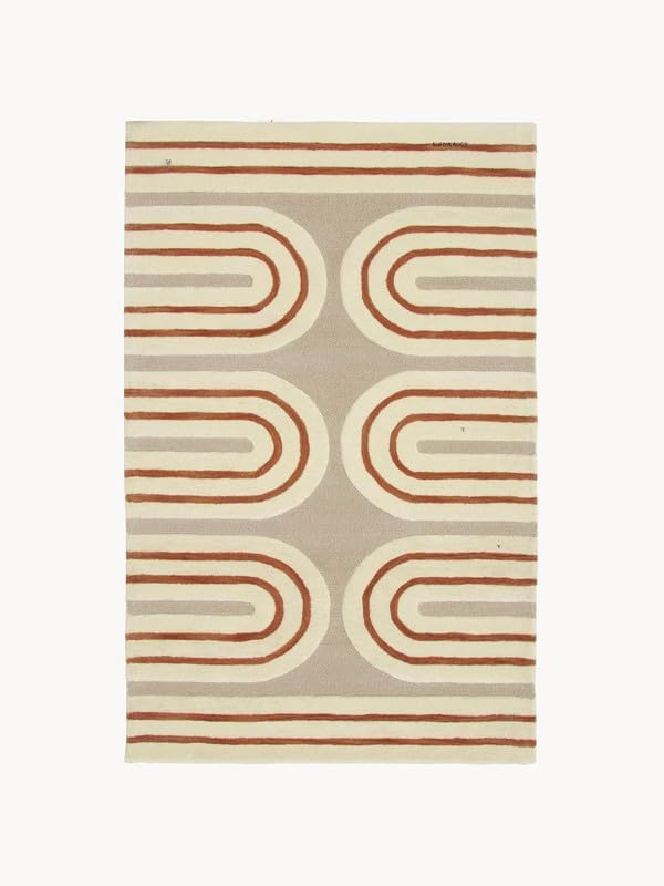 Zora Retro Arch Beige Terracotta Geometric Wool Rug