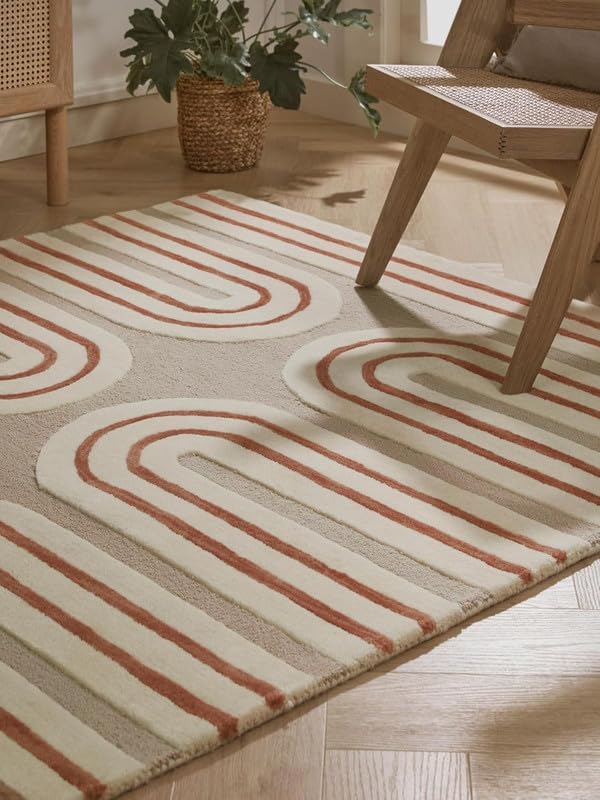 Zora Retro Arch Beige Terracotta Geometric Wool Rug view 5