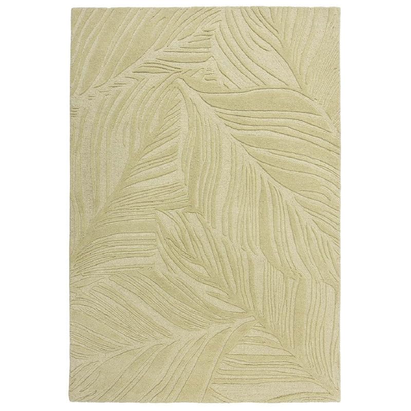 Botanical Leaf Oliv Green High-Low Wool Rug