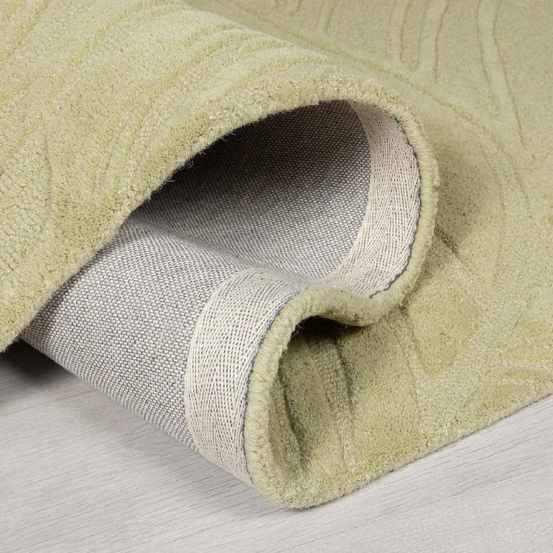 Botanical Leaf Oliv Green High-Low Wool Rug view 4