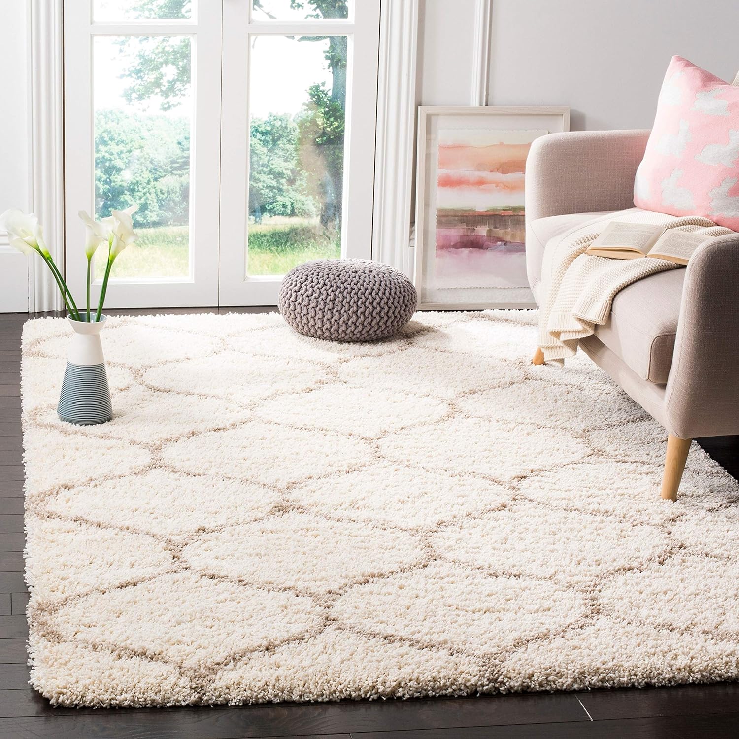 Zora Carpet Shag Rug high Density Modern Shaggy s and Rugs for Hall Offices Kitchens Bedroom Living Room and Cabins Floor (3x5 feet, Cream & Beige)