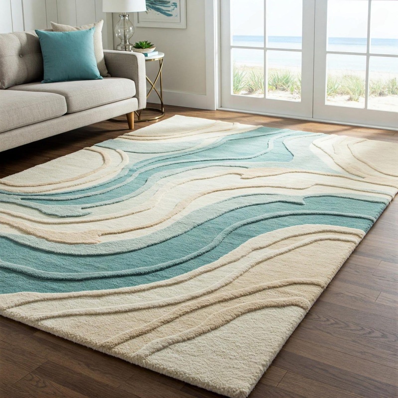 Irregular Shaped Handmade Silk Wool Rug Illusion Pattern Modern Colorful Hand-Tufted Carpet 100% Wool Premium Area - BRWON (5 x 5 Feet)