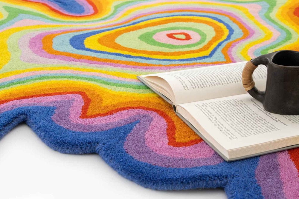 Zora Psychedelic Rainbow Wavy Rug - Hand-Tufted Irregular Shape Rug view 3