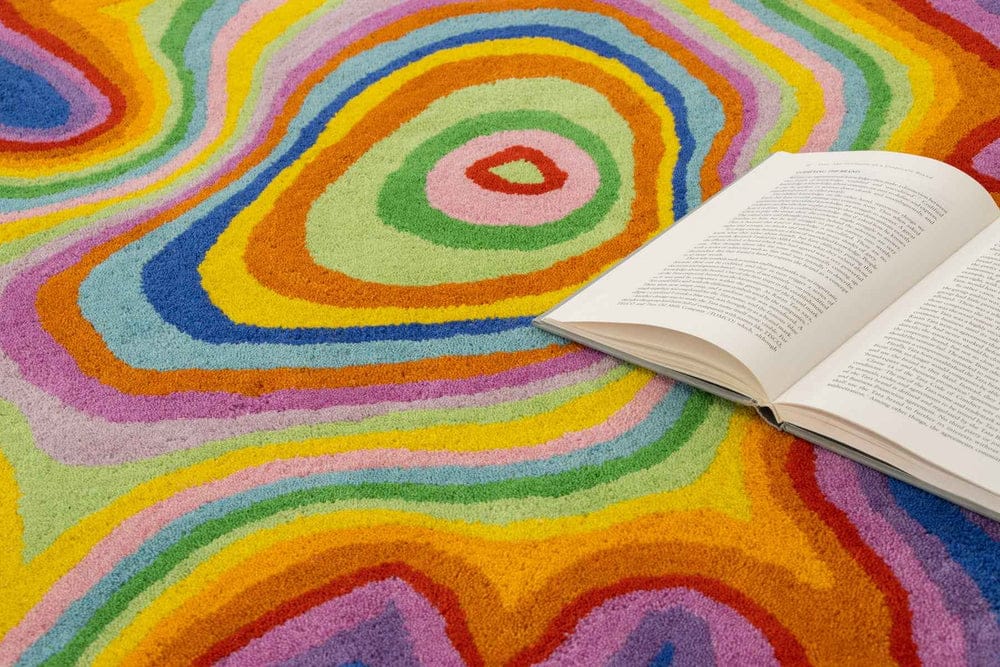 Zora Psychedelic Rainbow Wavy Rug - Hand-Tufted Irregular Shape Rug view 4