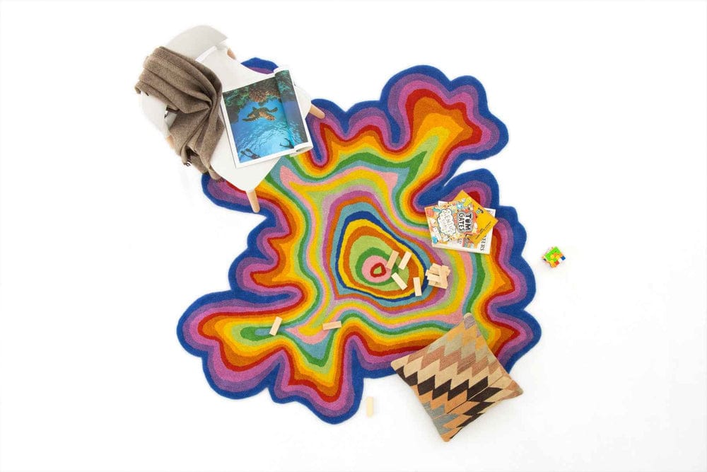 Zora Psychedelic Rainbow Wavy Rug - Hand-Tufted Irregular Shape Rug view 6