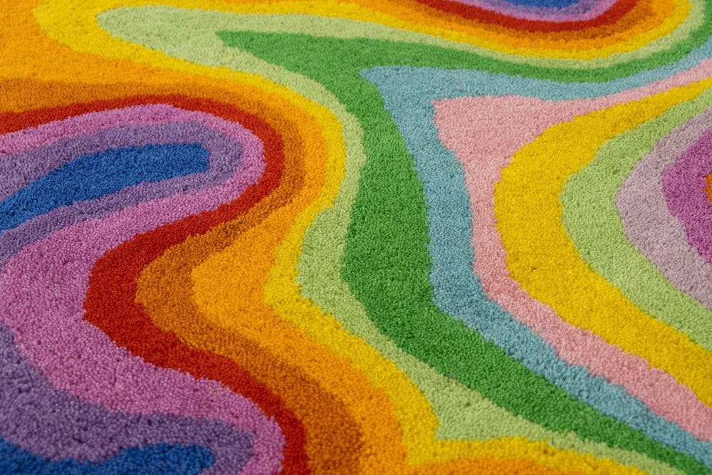 Zora Psychedelic Rainbow Wavy Rug - Hand-Tufted Irregular Shape Rug view 7