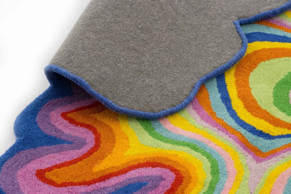 Zora Psychedelic Rainbow Wavy Rug - Hand-Tufted Irregular Shape Rug view 8