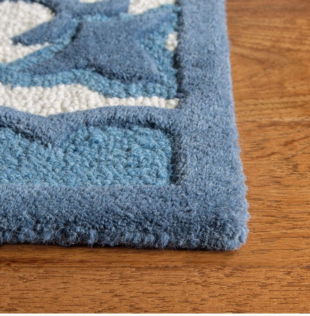 Zora Sky Blue Geometric Damask Hand Tufted Wool Rug view 4