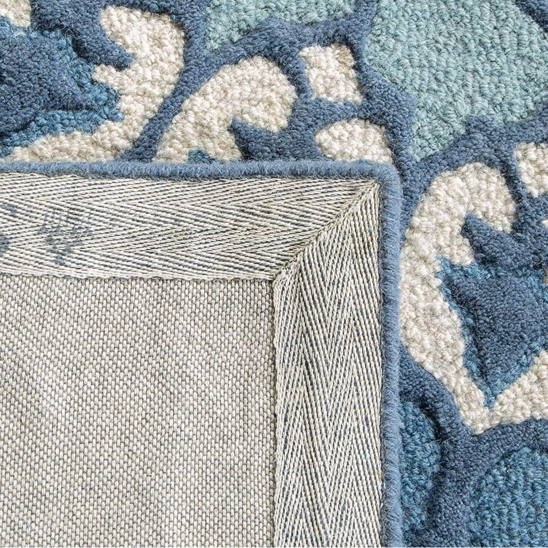 Zora Sky Blue Geometric Damask Hand Tufted Wool Rug view 5