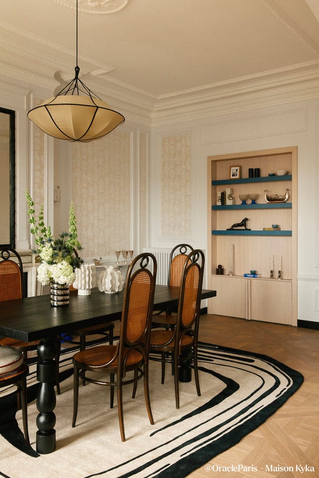 Modern Abstract Black & Ivory Hand Tufted Rug | Contemporary Designer Carpet view 5