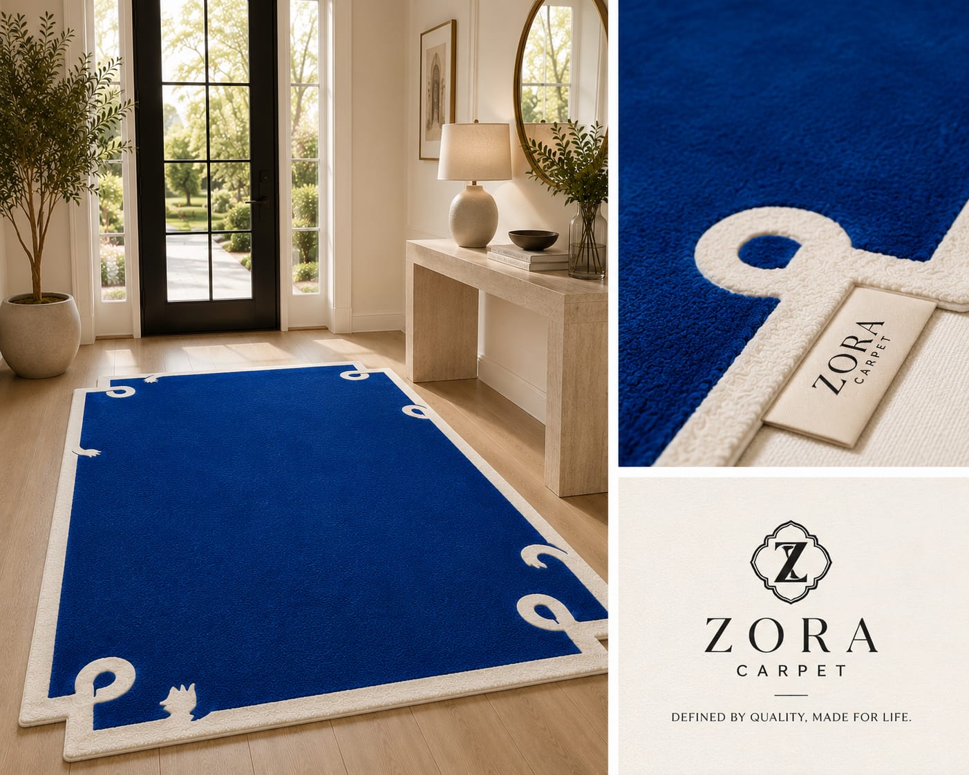 Royal Blue Hand Tufted New Zealand Wool Rug | Luxury Modern Designer Carpet view 3