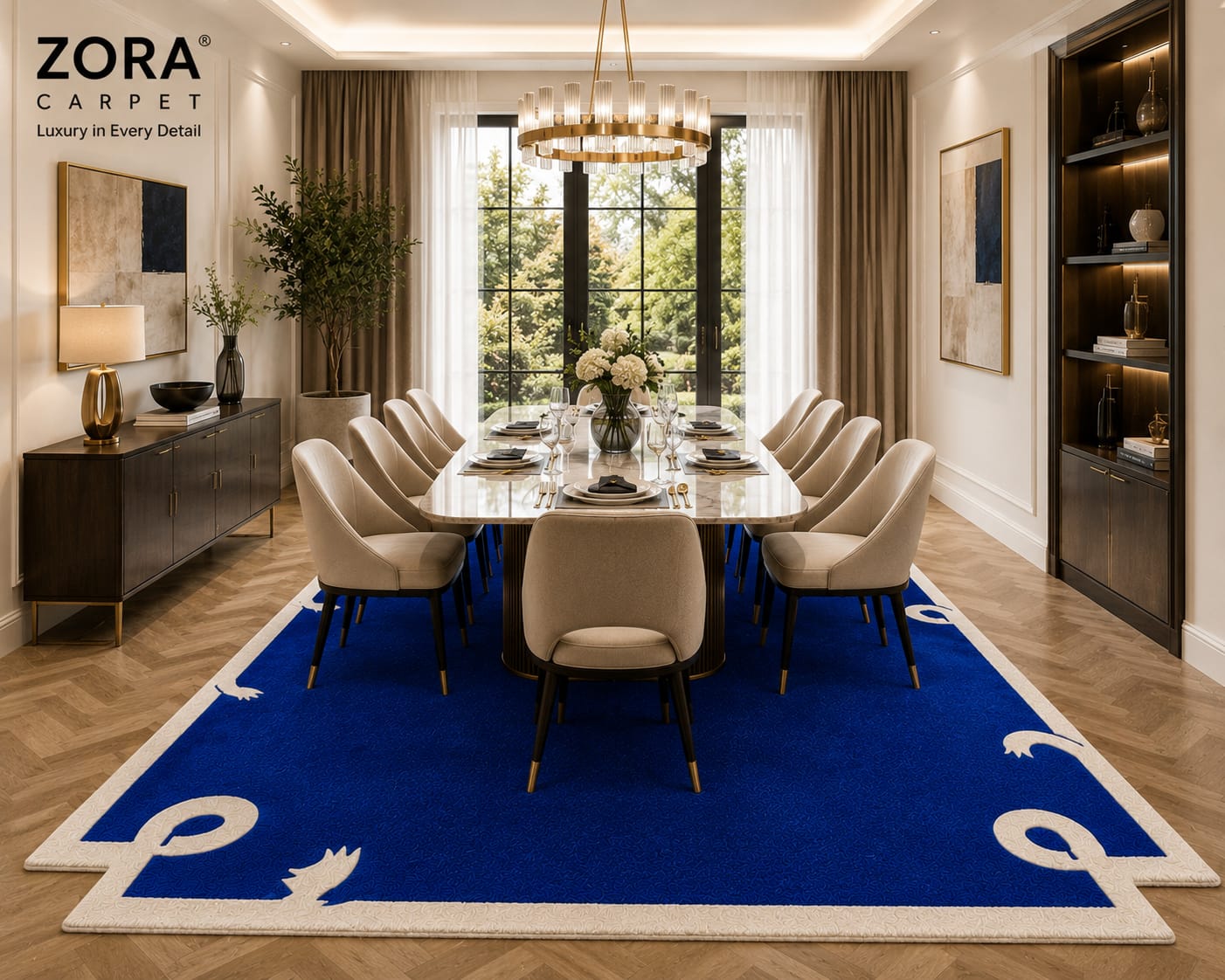 Royal Blue Hand Tufted New Zealand Wool Rug | Luxury Modern Designer Carpet view 5