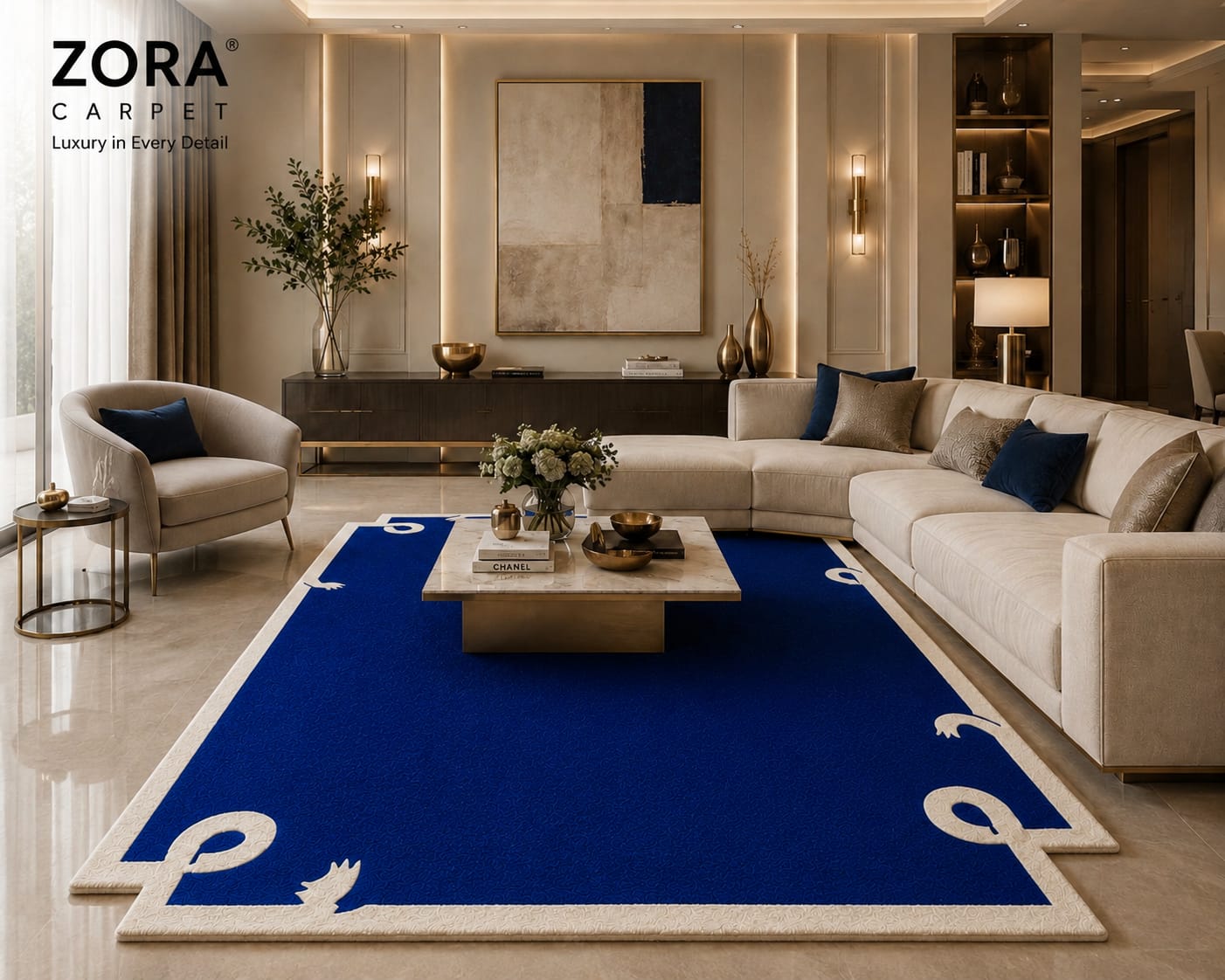 Royal Blue Hand Tufted New Zealand Wool Rug | Luxury Modern Designer Carpet view 6