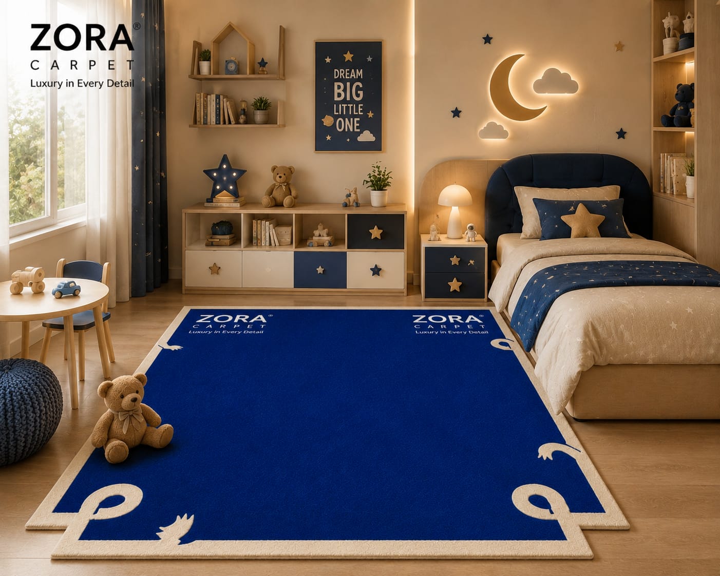Royal Blue Hand Tufted New Zealand Wool Rug | Luxury Modern Designer Carpet view 7