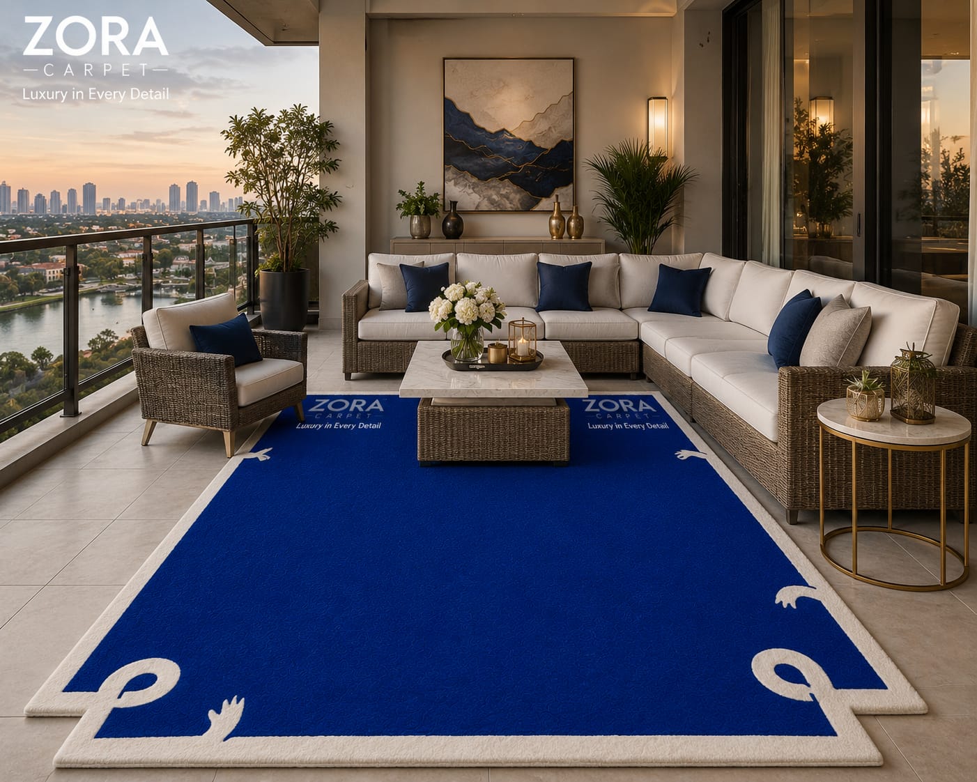 Royal Blue Hand Tufted New Zealand Wool Rug | Luxury Modern Designer Carpet view 8