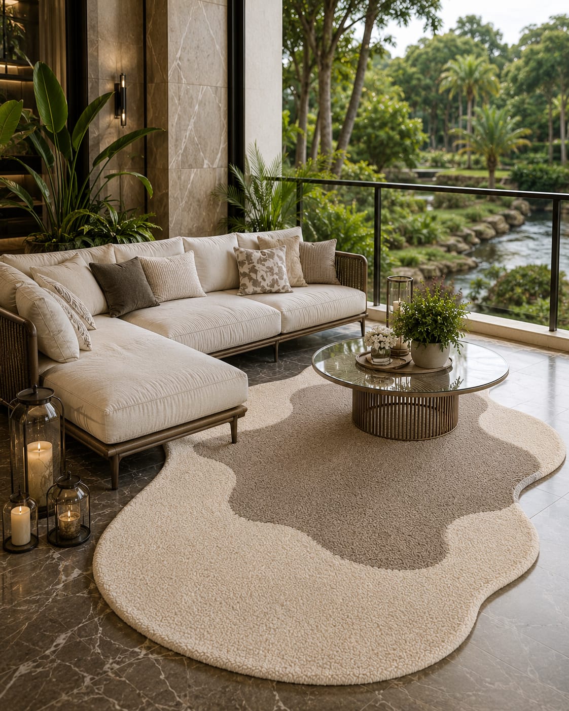 Organic Shape Two-Tone Wool Area Rug | Hand-Tufted Beige & Taupe Abstract Design handmade carpet by Zorra Carpet