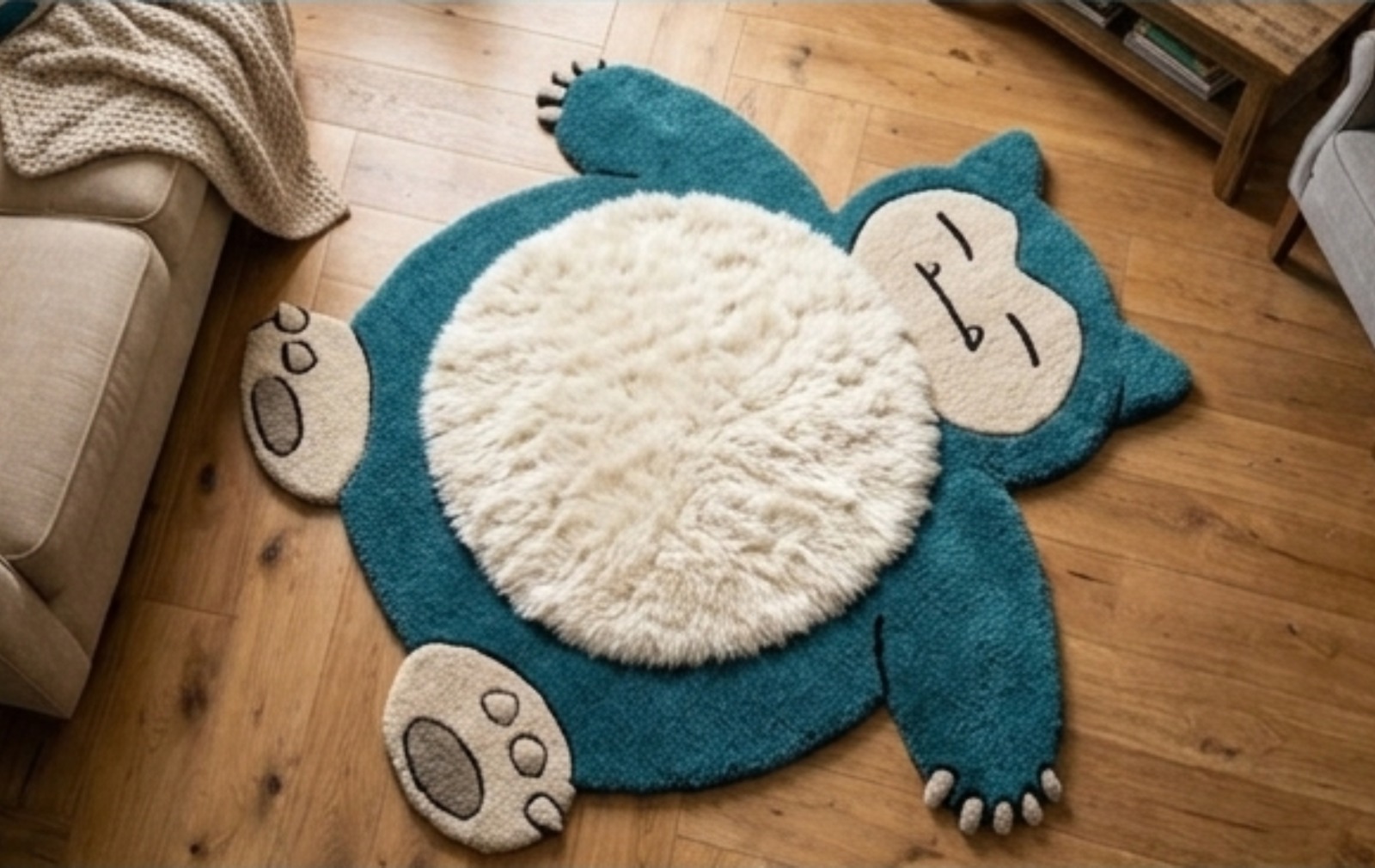 Sleep Bear Round Shape Rug for Kids Room - Cartoon Rug Hand-Tufted New Zealand Wool - Anime Nursery Decor Carpet handmade carpet by Zorra Carpet