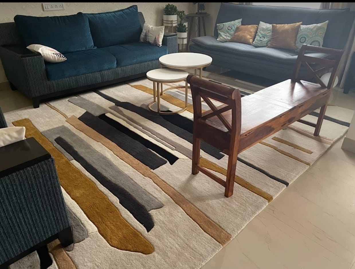 Modern Abstract Wool Rug - Striped Hand- Tufted Luxury Designer Carpet view 5