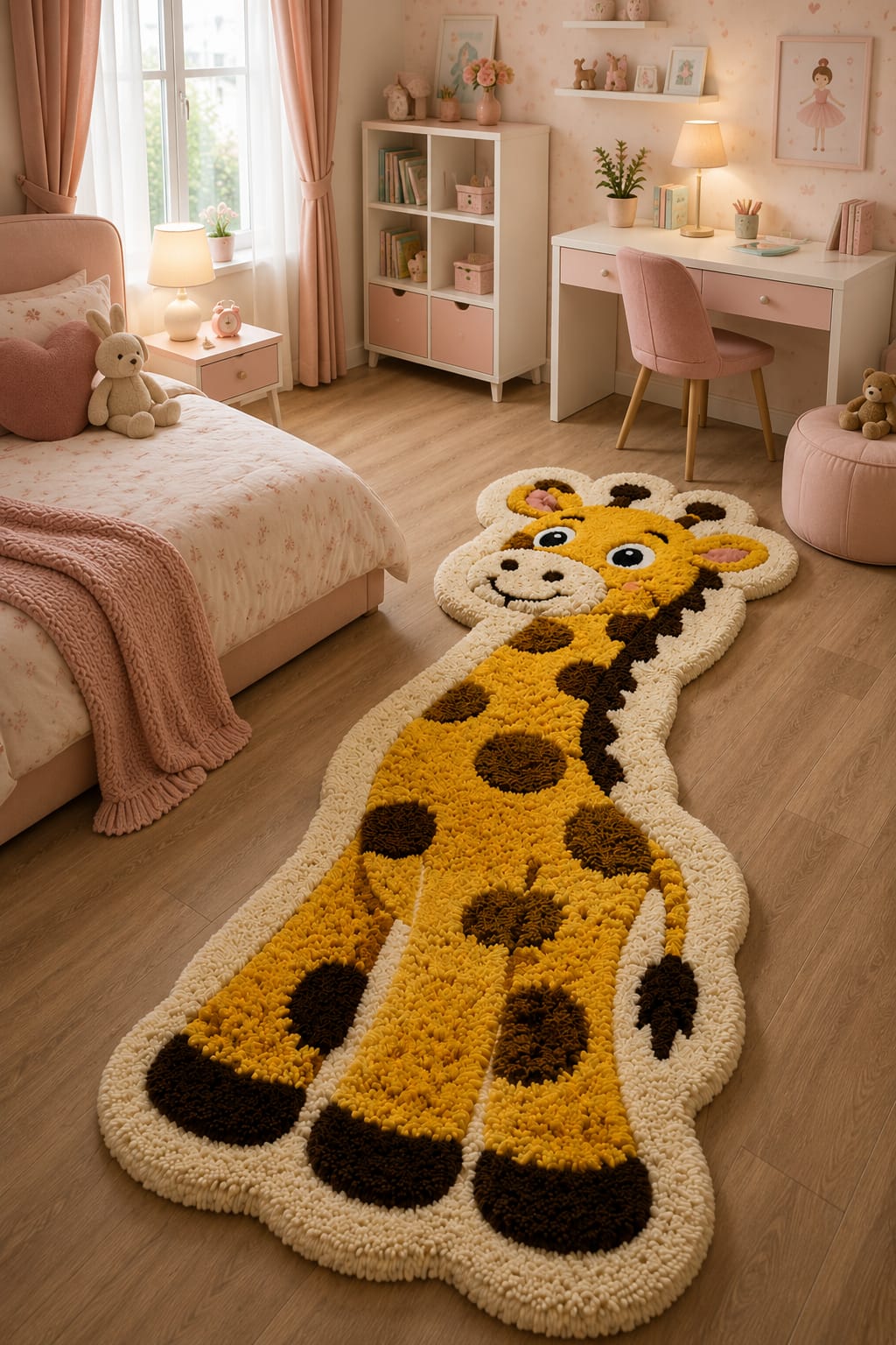 Cute Giraffe Kids Rug | Handmade Animal Shaped Hand Tufted New Zealand Wool Carpet | Nursery & Kids Bedroom Area Rug