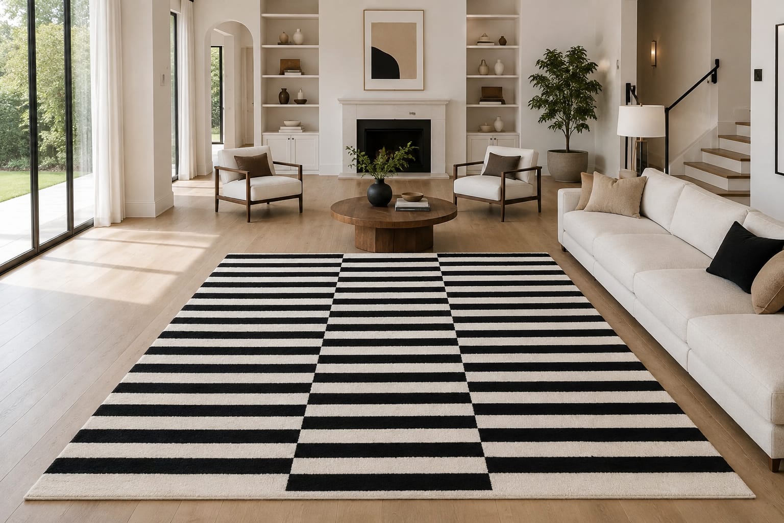Modern Black & Ivory Geometric Striped Hand Tufted Wool Rug view 10