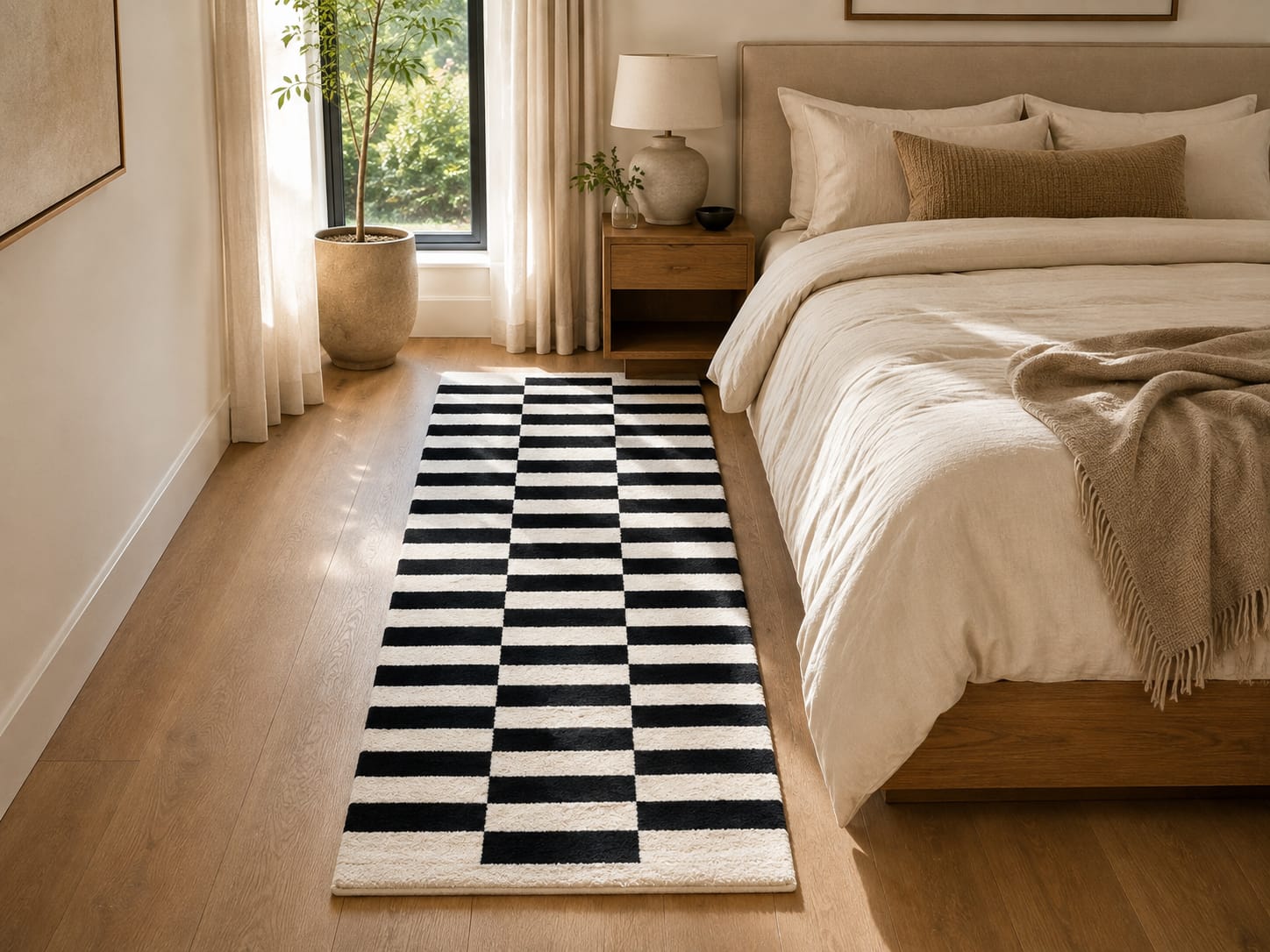 Black & Ivory Wool Runner Rug | Handmade Zora Carpet handmade carpet by Zorra Carpet