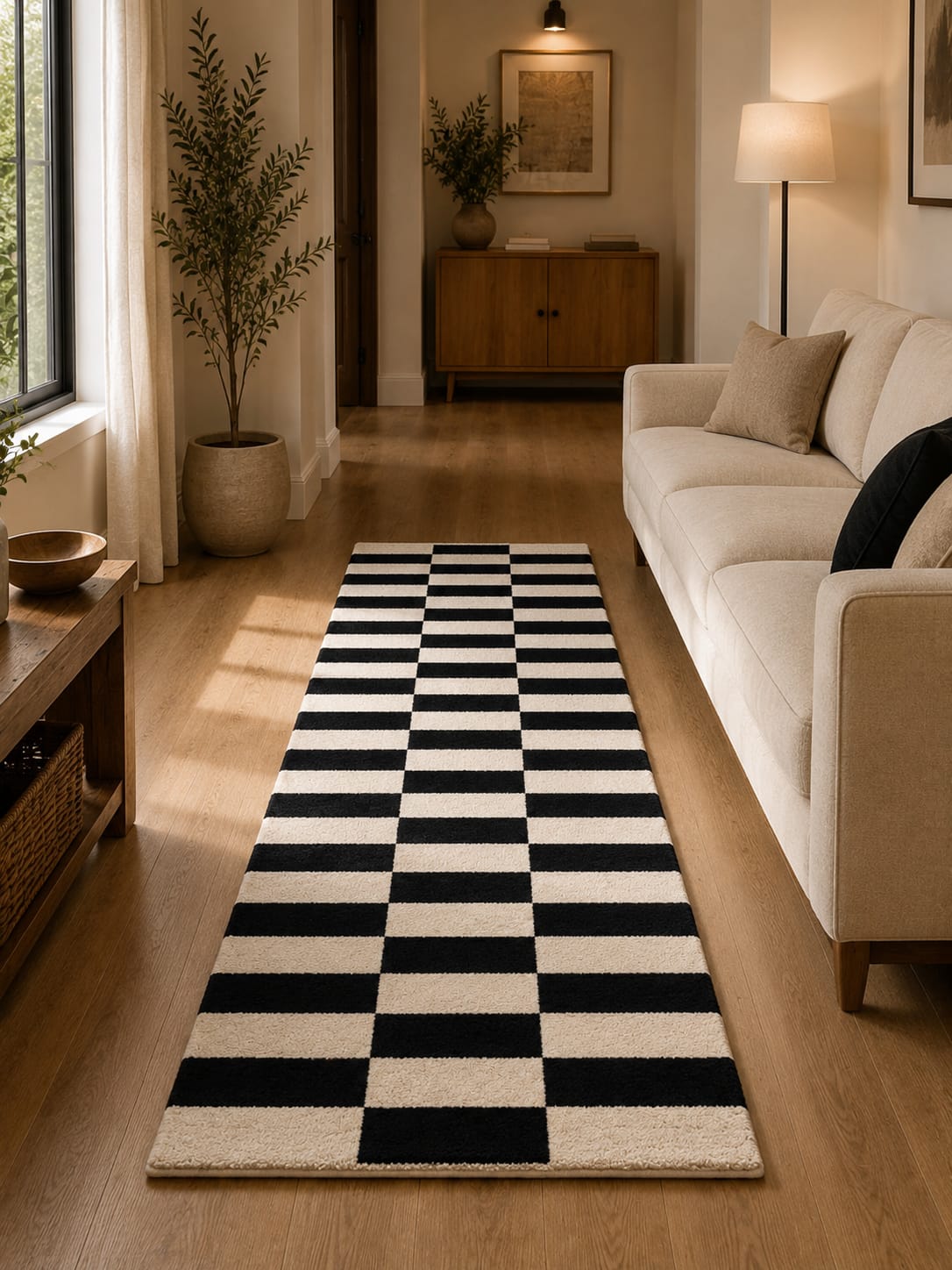 Black & Ivory Wool Runner Rug | Handmade Zora Carpet view 3