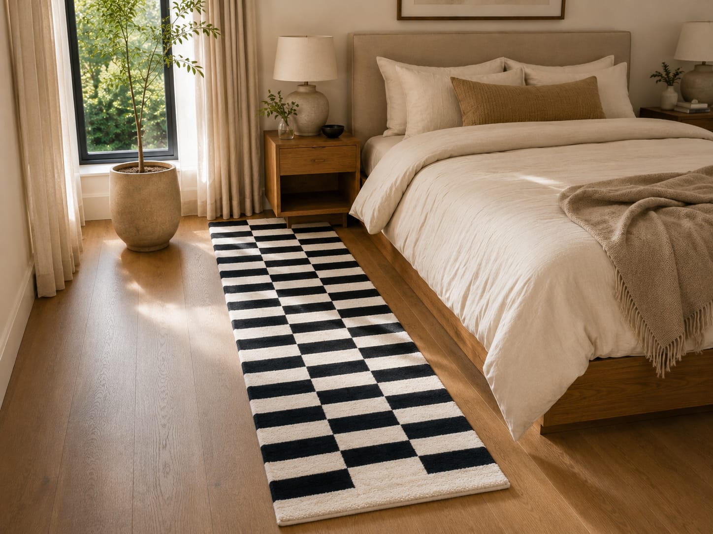 Black & Ivory Wool Runner Rug | Handmade Zora Carpet view 4