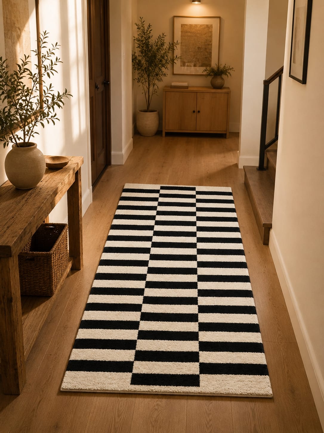Black & Ivory Wool Runner Rug | Handmade Zora Carpet view 5