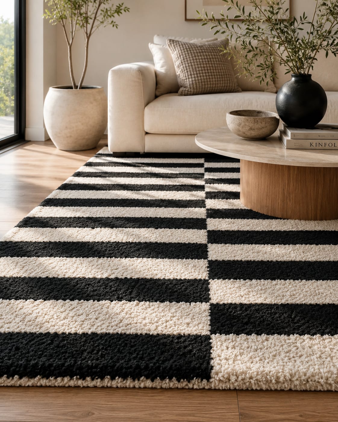 Black & Ivory Wool Runner Rug | Handmade Zora Carpet view 7