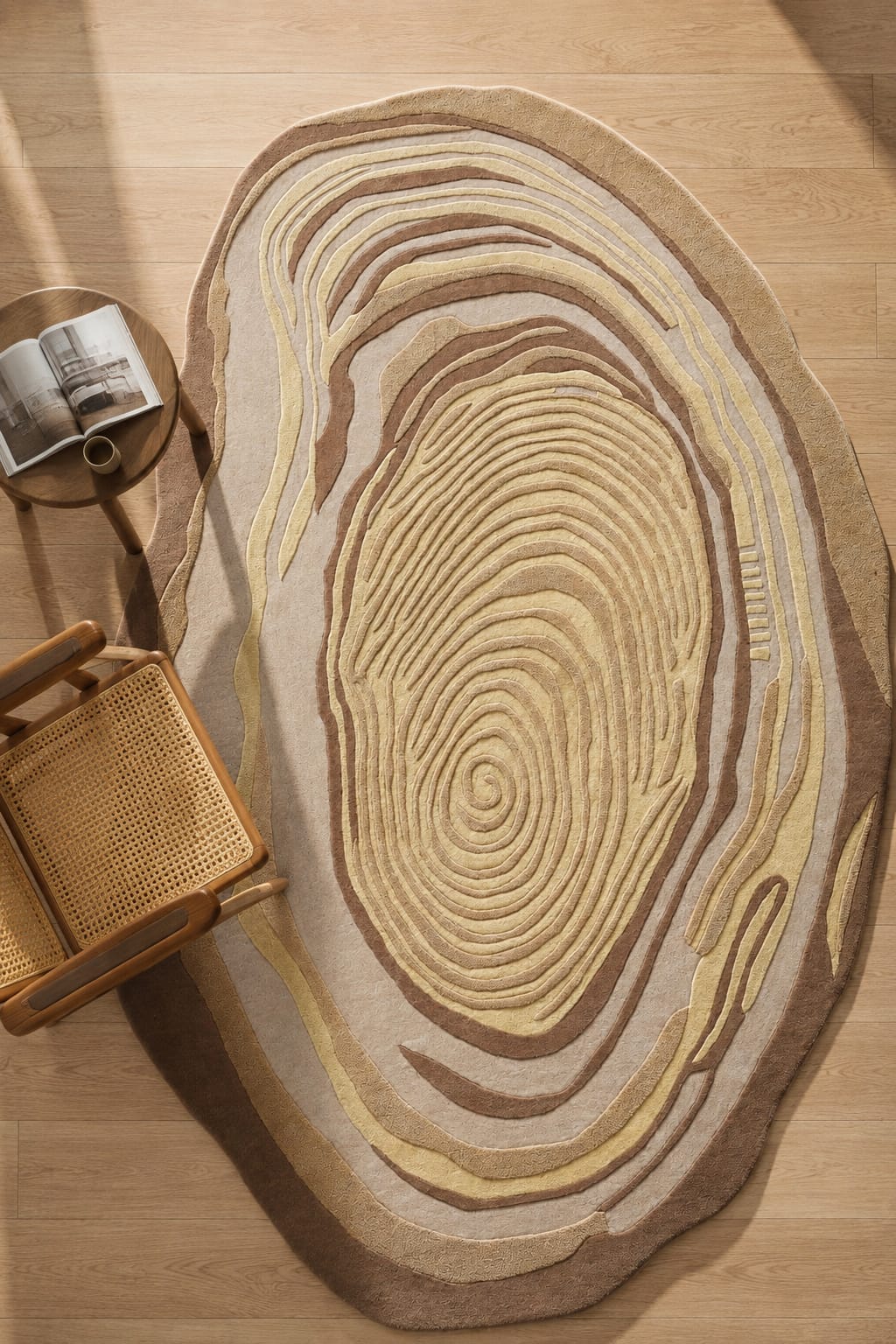 Hand-Tufted Organic Abstract Rug - Beige & Taupe Sculptural Wool Area Rug