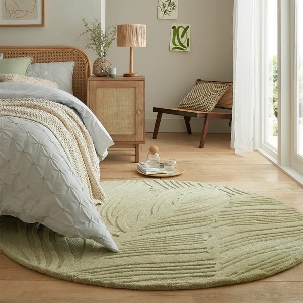 Botanical Leaf Oliv Green High-Low Wool Rug view 6